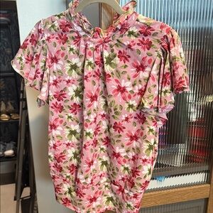 Roommates Pink and Green Floral Blouse